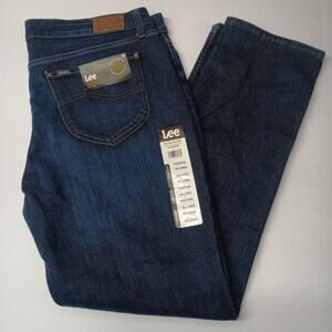 Lee Straight Leg Jeans Women's 18 Long Size 38x31 Blue Mid Rise Dark Wash